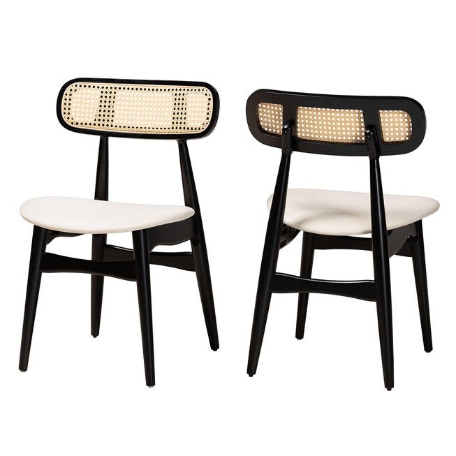 Tarana Mid-Century Modern Grey Fabric And Walnut Brown Finished Wood 2-Piece Dining Chair Set, CREAM BLACK, hi-res image number 0