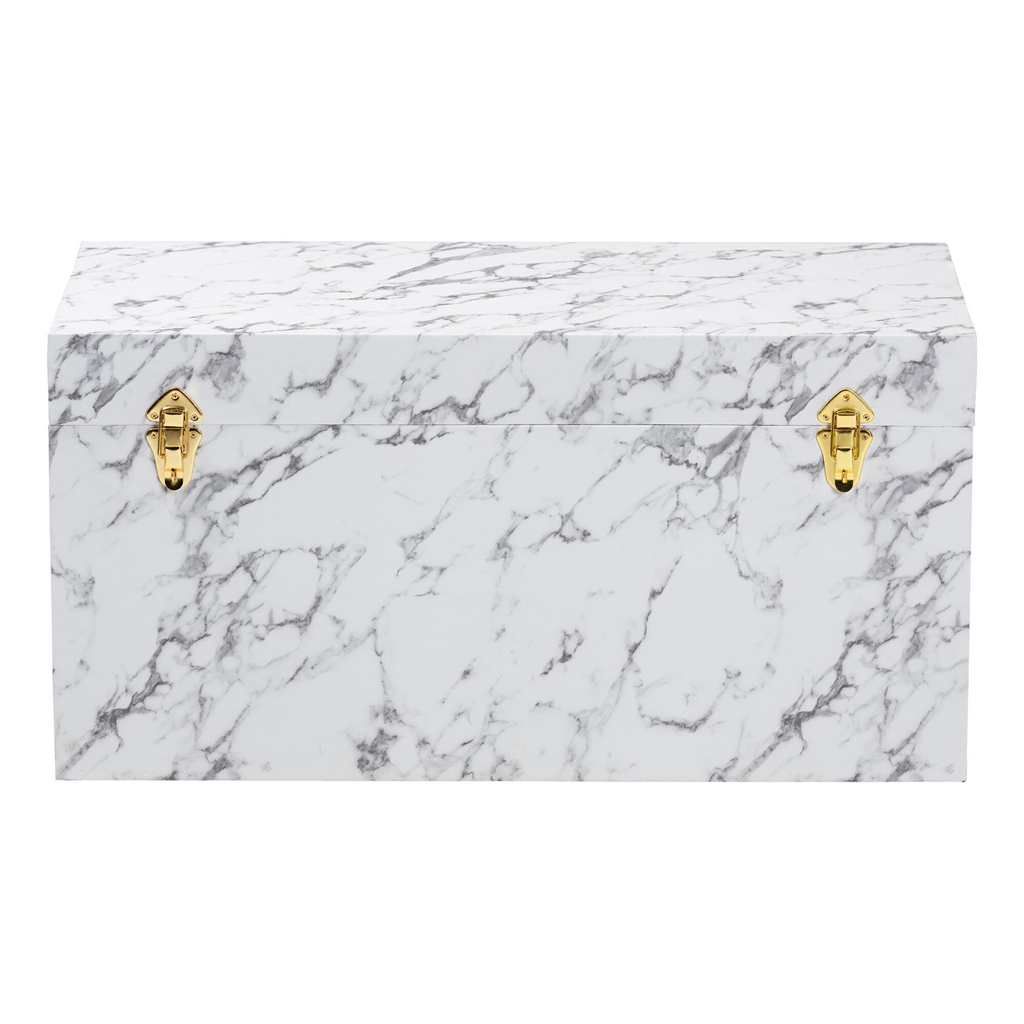 Brenta Storage Trunk with Lift-Top Lid - Decorative Organizer Chest with Faux Marble Effect, MARBLE WHITE, alternate image number 3