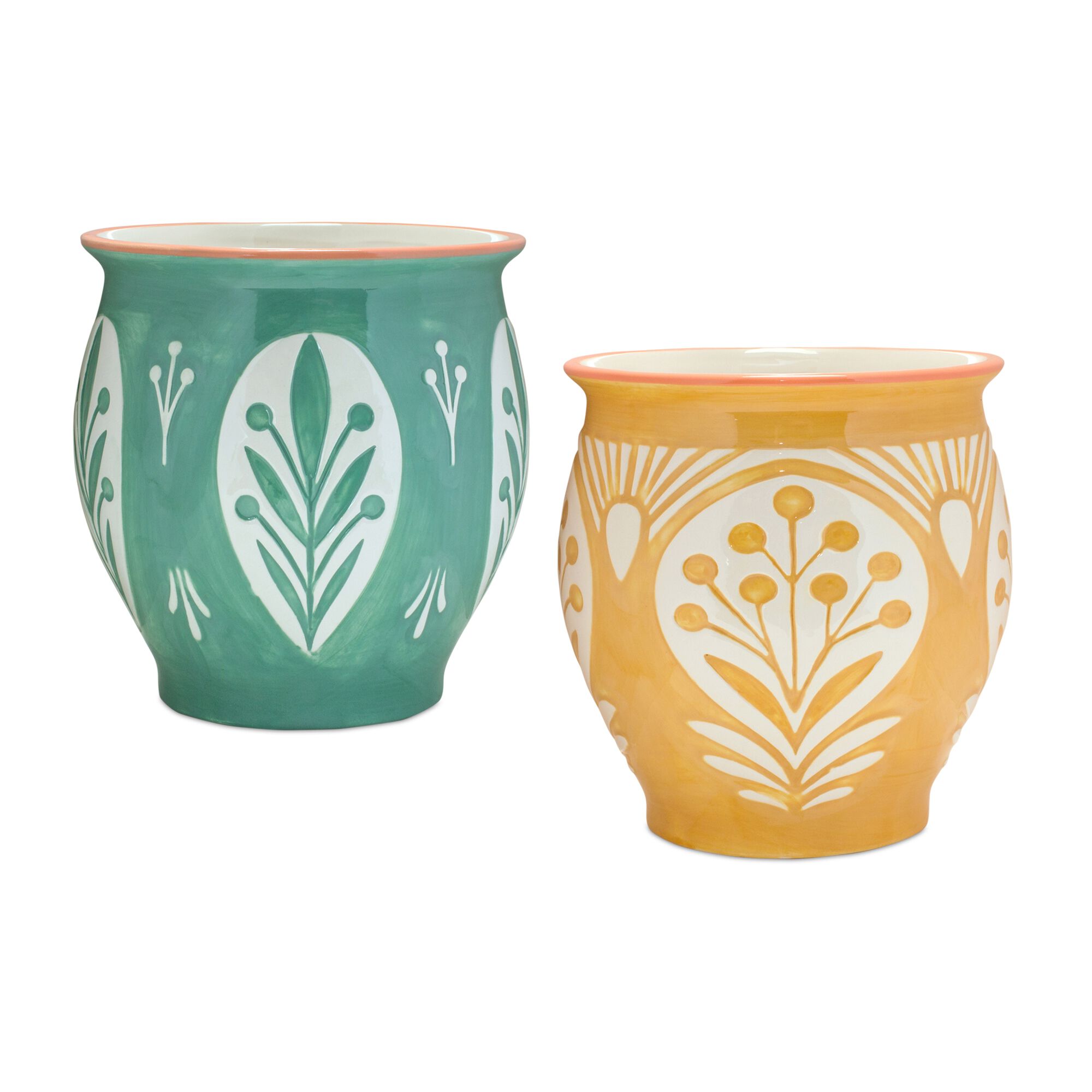 Decorative Ceramic Pot (Set of 2), YELLOW/GREEN/WHITE, hi-res image number 0