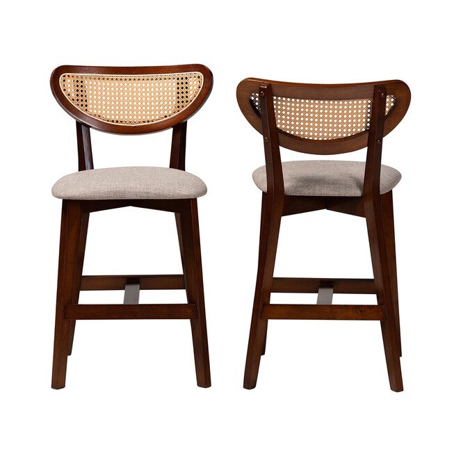 Dannell Mid-Century Modern Grey Fabric and Natural Oak Finished Wood 2-Piece Counter Stool Set, , on-hover image number 1