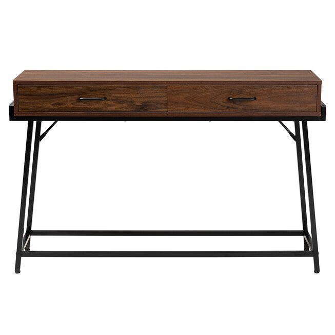Eivor Modern Industrial Walnut Brown Finished Wood And Black Metal 2-Drawer Console Table, , alternate image number 2