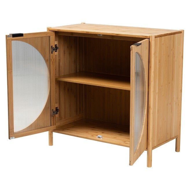 Naresh Mid-Century Modern Transitional Natural Brown Bamboo Wood 2-Door Storage Cabinet, , on-hover image number null