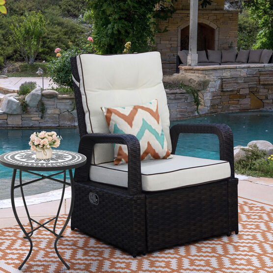 Brusell Outdoor Wicker Recliner Patio Chair With Cushions Patio Chair, , on-hover image number null