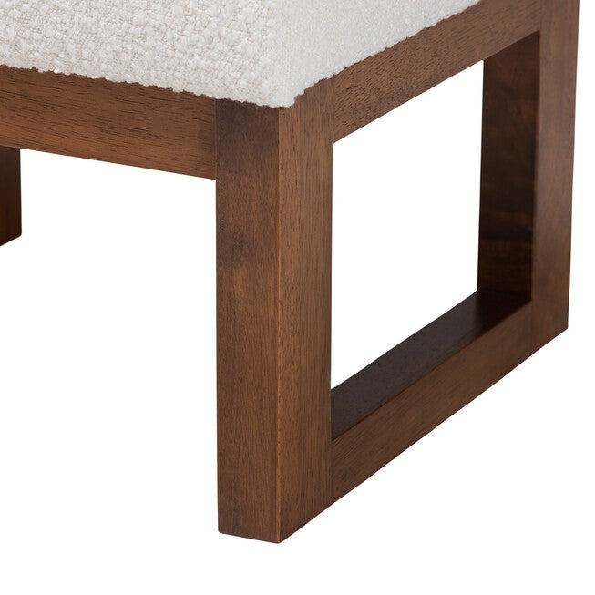 Yashiya Mid-Century Modern Off-White Boucle Upholstered And Walnut Brown Finished Wood Ottoman Footstool, , alternate image number null