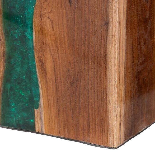 Anan Teak Wood Epoxy Resin End Table, Cube, BROWN, alternate image number 5