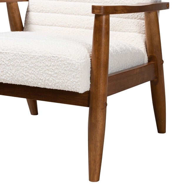 Stratton Mid-Century Modern Cream Boucle Fabric And Walnut Brown Finished Wood Armchair, , alternate image number 5