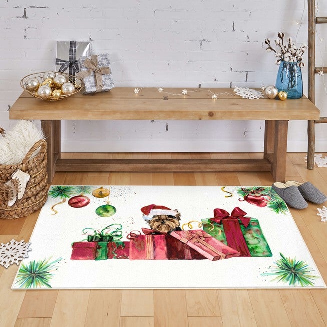 Santa Yorkie Multi Kitchen Rug, , alternate image number null