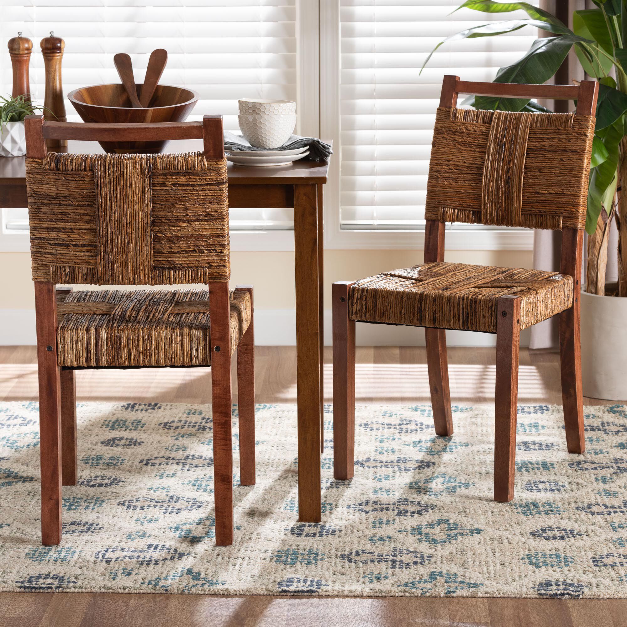 Chabela Handwoven Seagrass Dining Chair Set of 2- Solid Mango Wood Frame with Woven Seat and Backrest, BROWN, hi-res image number 0