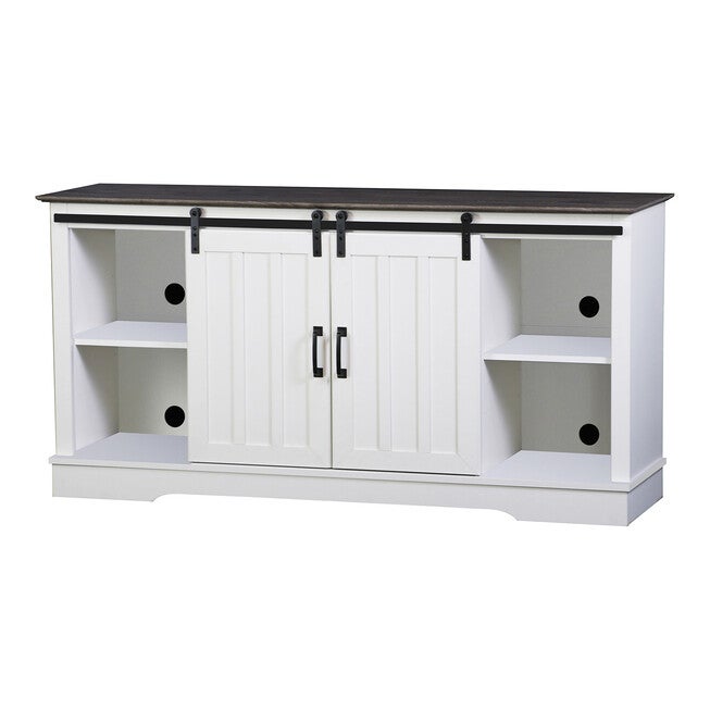 Finley 56-inch TV Stand with 2 Barn Doors, GRAY WHITE, hi-res image number null