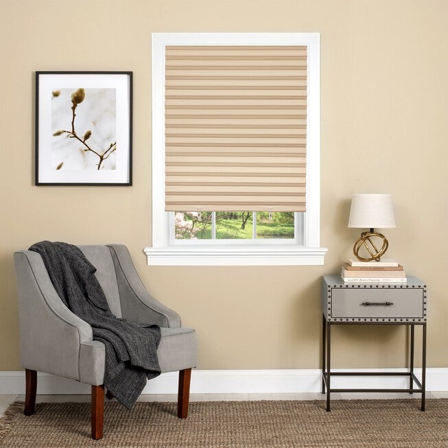 Cordless 1 2 3 Vinyl Room Darkening Pleated Window Shade, LATTE, hi-res image number 0