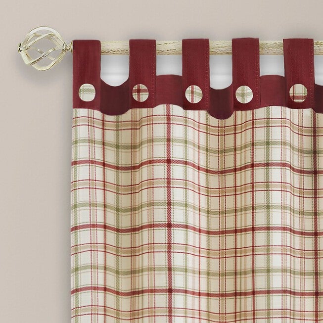 Tattersall Button Tab Top Window Curtain Panel - 52x63, , alternate image number null