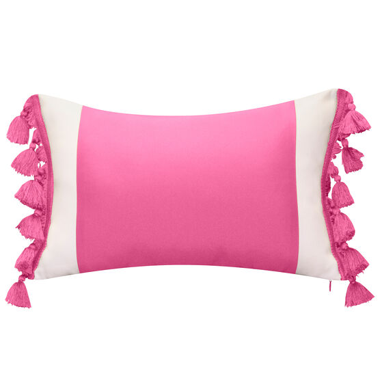 Indoor & Outdoor Colorblock Tassel Fringe Lumbar Decorative Pillow, FUCHSIA, hi-res image number null