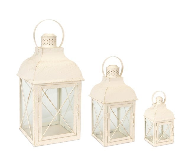 Lantern (Set of 3) 8.5 inchesH, 13.75 inchesH, 18.5 inchesH Metal/Glass, WHITE, hi-res image number null