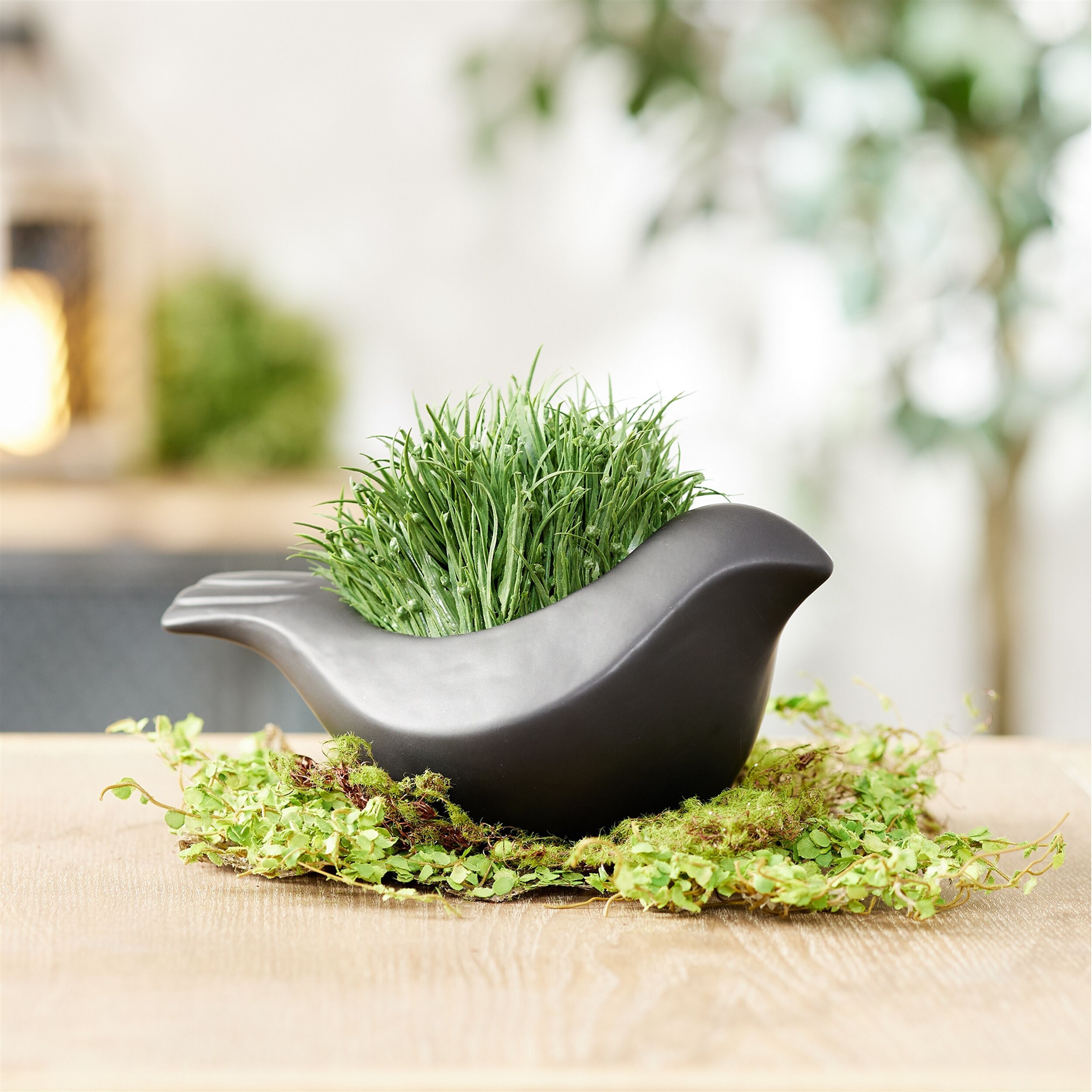 Set of 2 Black Ceramic Bird Containers, BLACK, alternate image number 1