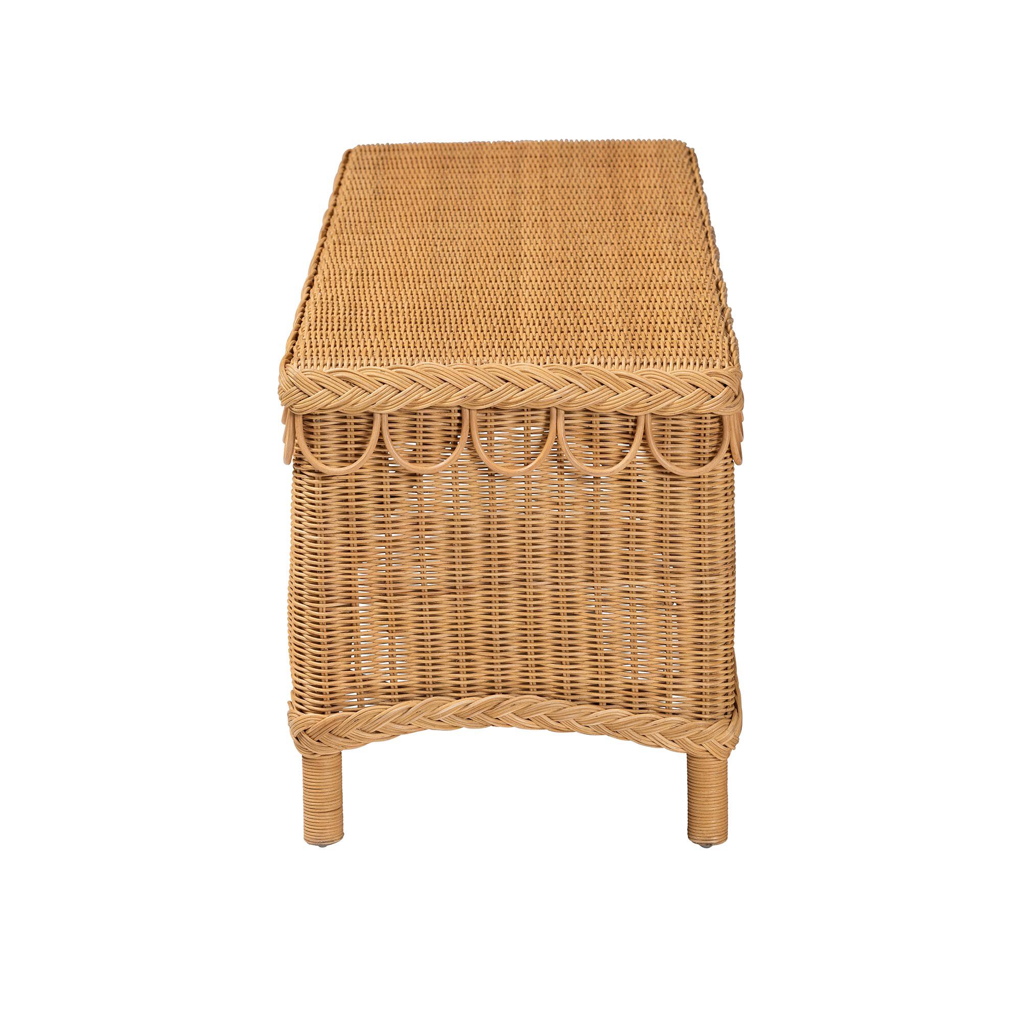 Erla Bohemian Light Honey Rattan Accent Bench with Scallop border, HONEY, alternate image number 3