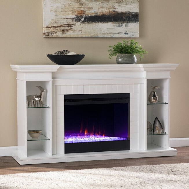 Henstinger Color Changing Fireplace W Bookcase, WHITE, hi-res image number null