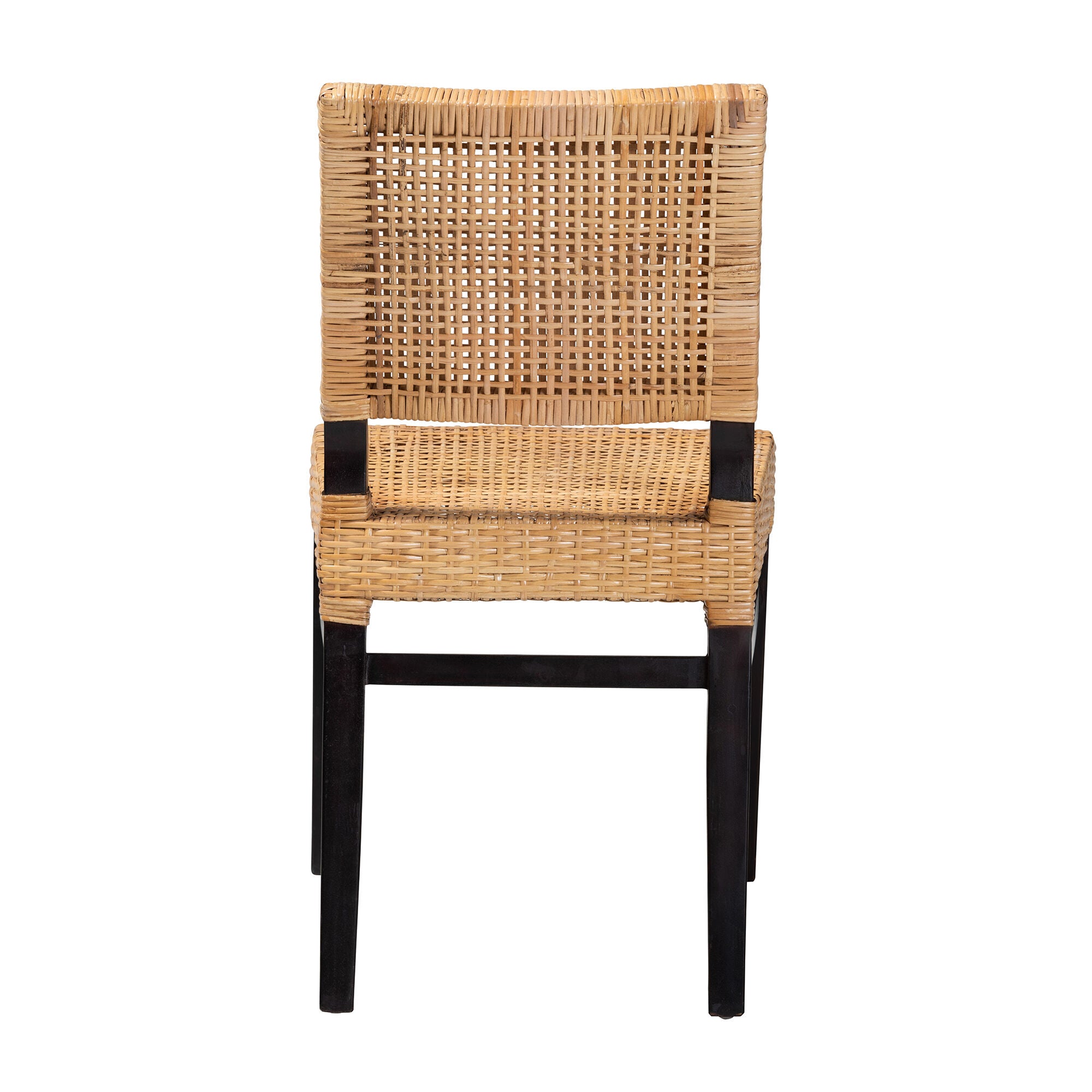 Lesia Modern Bohemian Natural Brown Rattan and Espresso Brown Mahogany Wood Dining Chair, BROWN, alternate image number 5