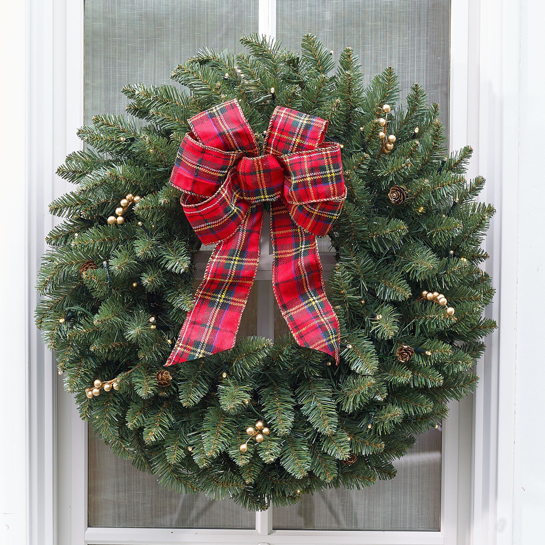 Large Pre-Lit Double-Sided Wreath, GREEN, hi-res image number 0