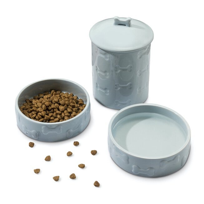 3 Piece Set Treat Jar And Pet Bowls Pet, BLUE, hi-res image number 0