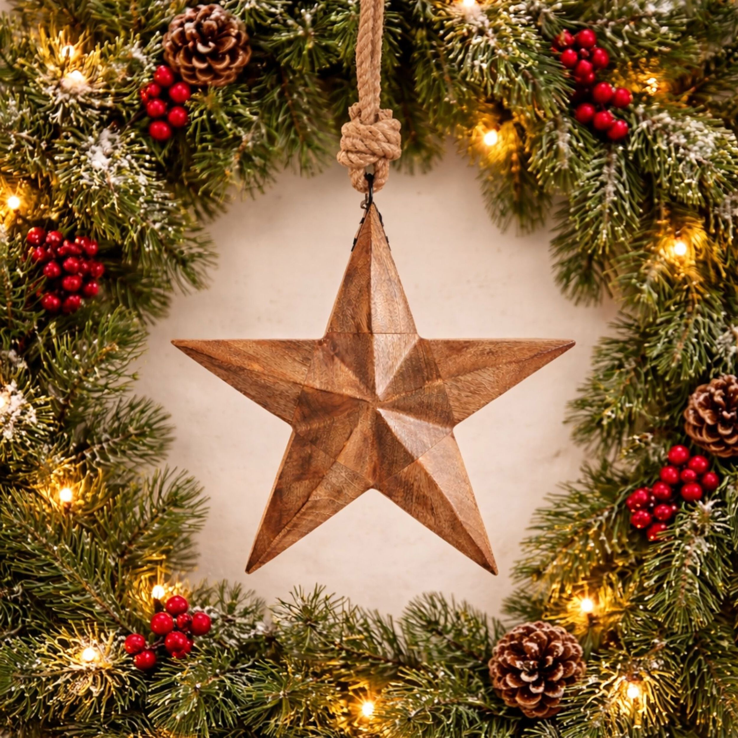 Wood and Jute Star Ornament 14.75 inchesH, BROWN, alternate image number 2