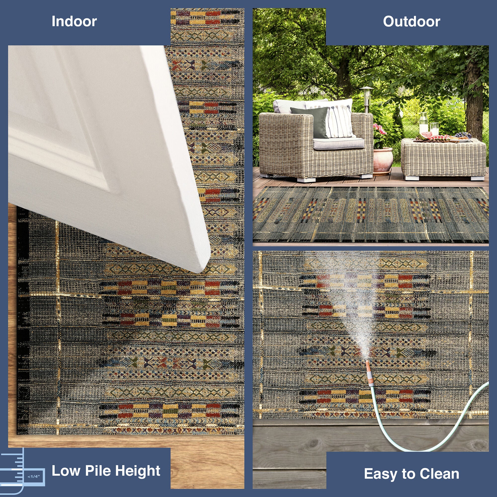 Liora Manne Marina Tribal Stripe Indoor/Outdoor Area Rug Black 8 feet 10 inches x 11 feet 9 inches, BLACK, alternate image number 6