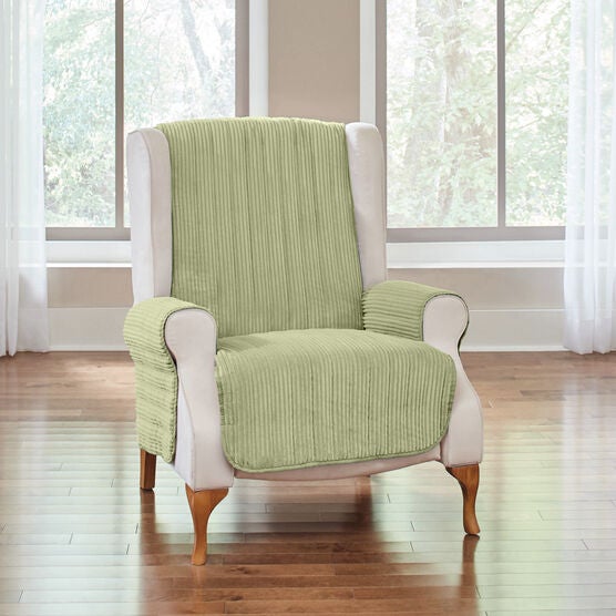 Recliner Reversible Plush Stripe Furniture Protector, LIGHT SAGE, hi-res image number null