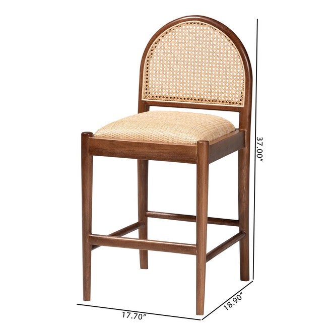 Maryland Modern Bohemian Natural Rattan and Acacia Wood Counter Stool, , alternate image number 15