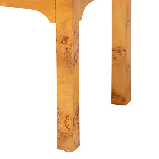 Kayla Modern and Contemporary Natural Light Mappa Real Burl Wood 2-Drawer Nightstand, LIGHT MAPPA BURL, alternate image number 6