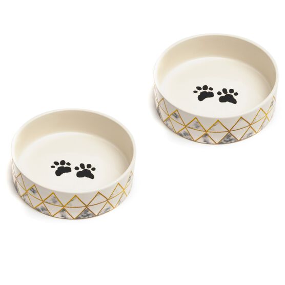Set Of Two Lisbon Small Pet Dog Cat Bowls, ASSORTED, hi-res image number null