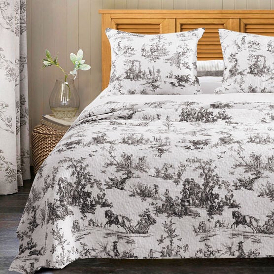Classic Toile Bedspread Set , BLACK, hi-res image number null