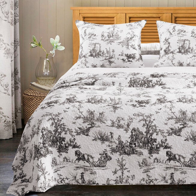 Classic Toile Bedspread Set , BLACK, hi-res image number null