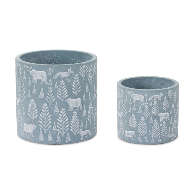 Container (Set of 2) 4 inchesD x 3.5 inchesH, 5.25 inchesD x 5 inchesH Cement, BLUE/WHITE, hi-res image number null