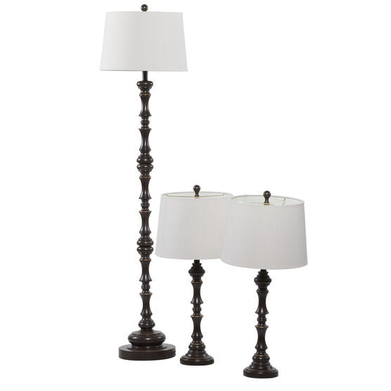 Set Of 3 Brown Polystone Traditional Floor Lamp, , alternate image number null