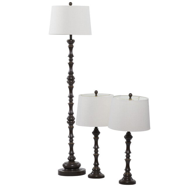 Set Of 3 Brown Polystone Traditional Floor Lamp, , alternate image number 2