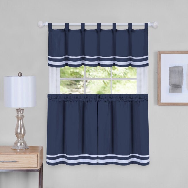 Dakota Window Curtain Tier Pair and Valance Set, NAVY, hi-res image number null
