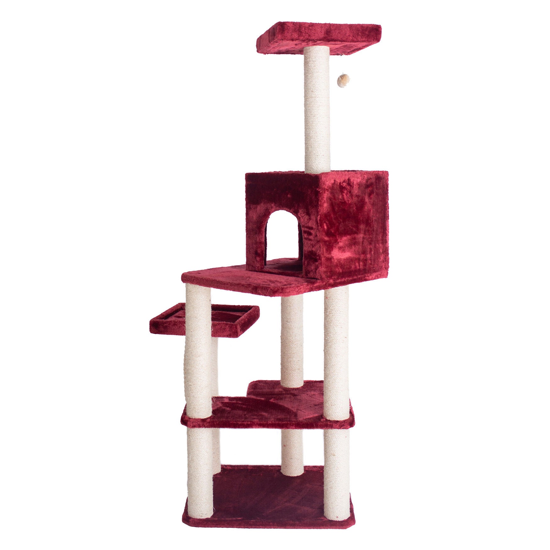 Real Wood 69 inches Faux Fur Covered Cat Condo House Tower, , alternate image number 6