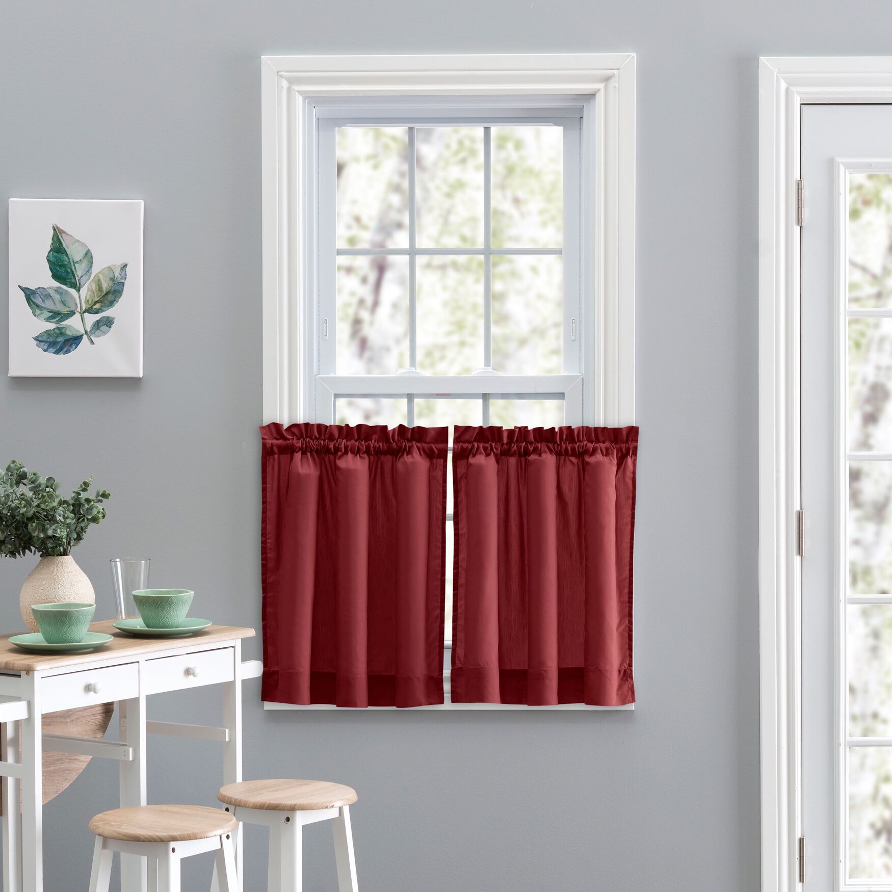Stacey Curtain Tailored Tier Pair, MERLOT, hi-res image number 0