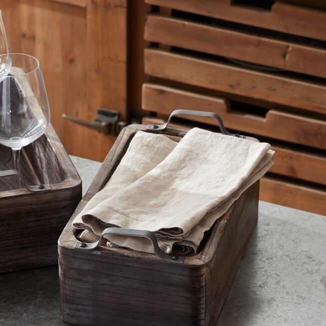 Natural Wooden Box Tray with Metal Handle Accent (Set of 2), BROWN, alternate image number null