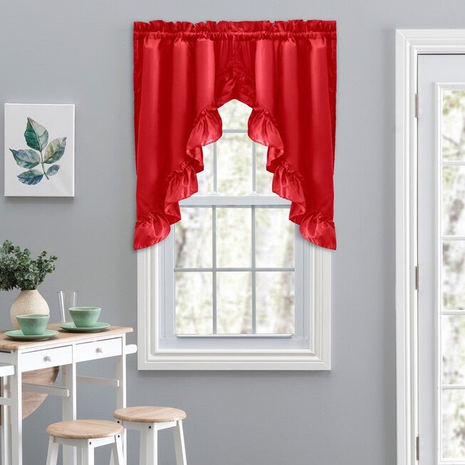 Stacey Curtain Ruffled Swag, RED, hi-res image number 0