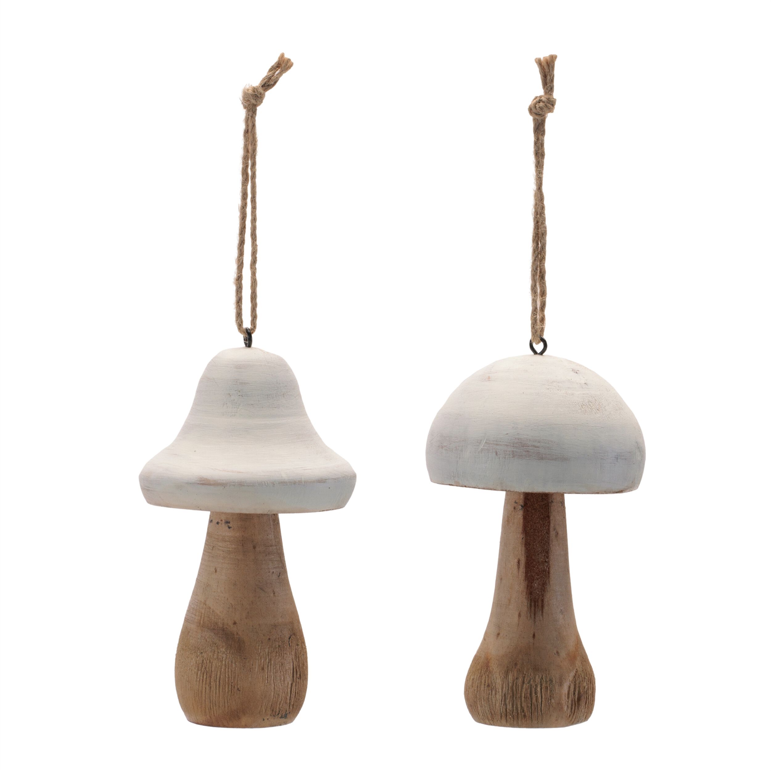 Wood Mushroom Ornament  (Set of 4), WHITE TAN, alternate image number 3