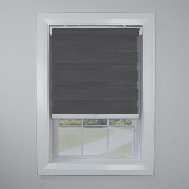 Cordless Zebra Slimline Privacy Window Shade Window, CHARCOAL, hi-res image number 0