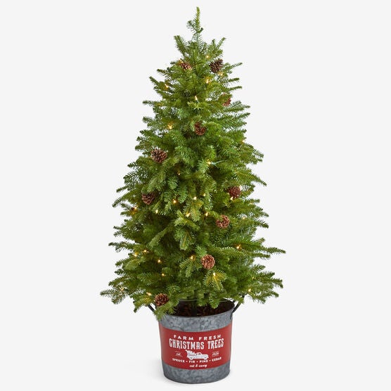 54" Pre-Lit Tree in Metal Bucket, GREEN, hi-res image number null