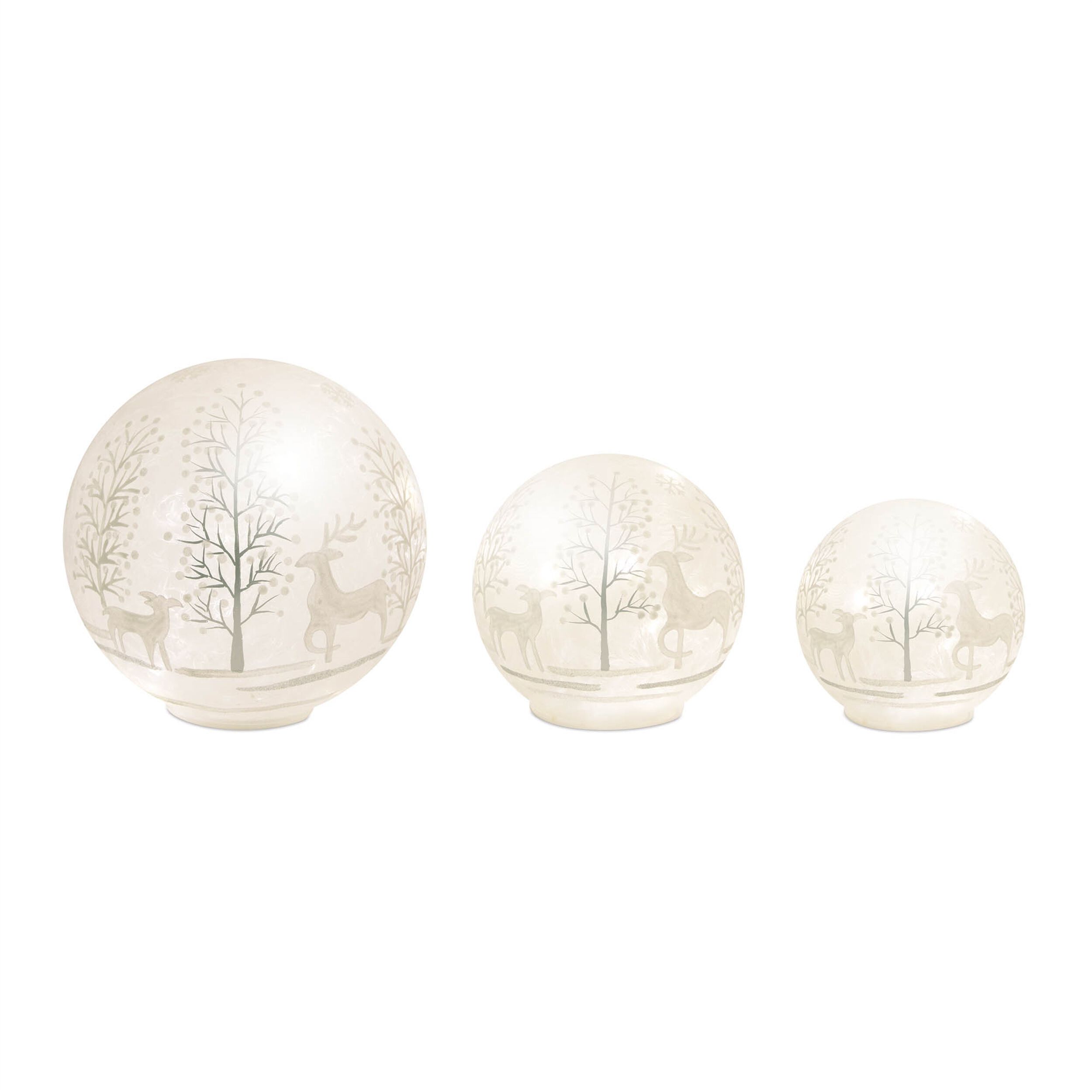 LED Frosted Glass Woodland Deer Orb (Set of 3), WHITE SILVER, hi-res image number 0