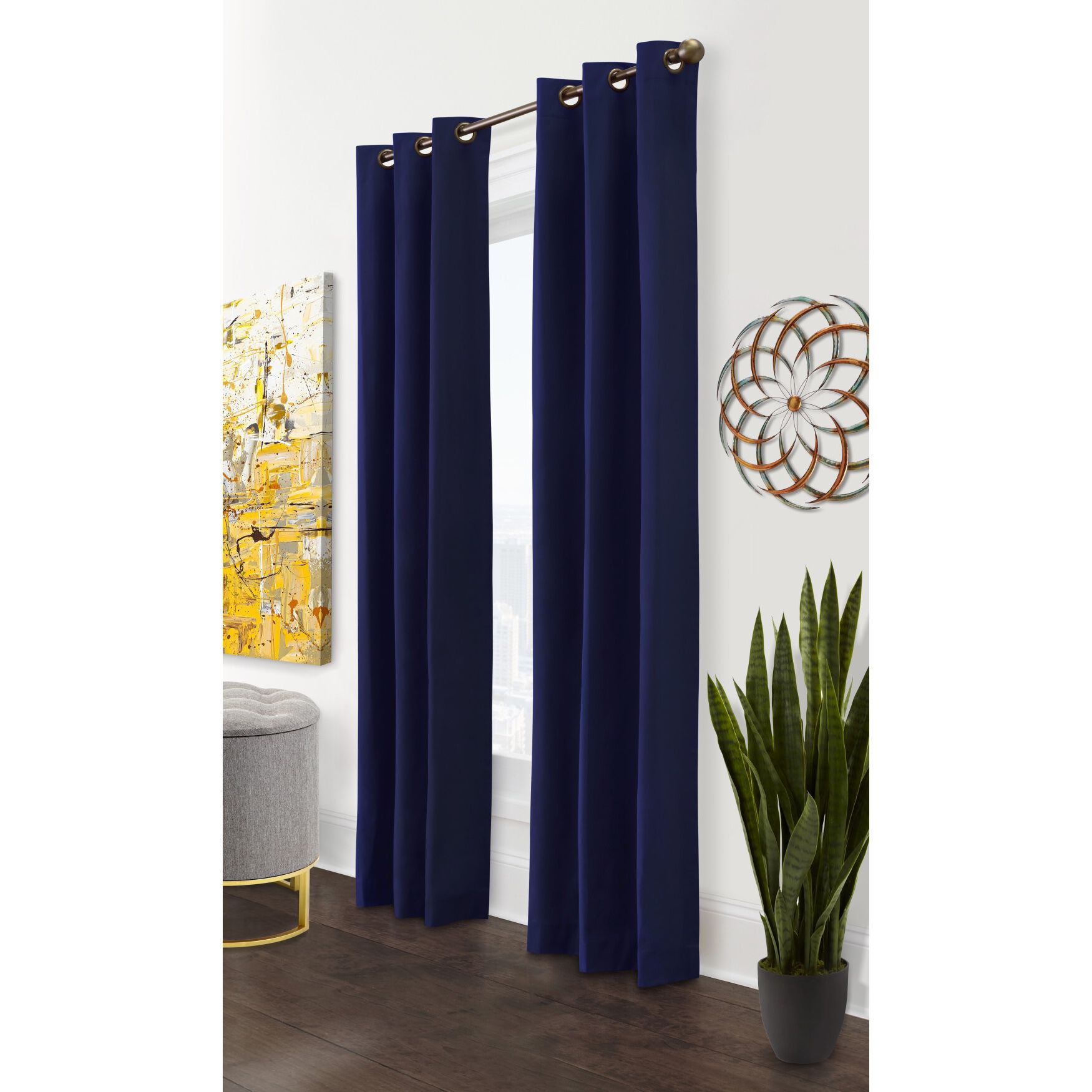 Weathermate Room Darkening Grommet Curtain Panel Pair, NAVY, hi-res image number 0