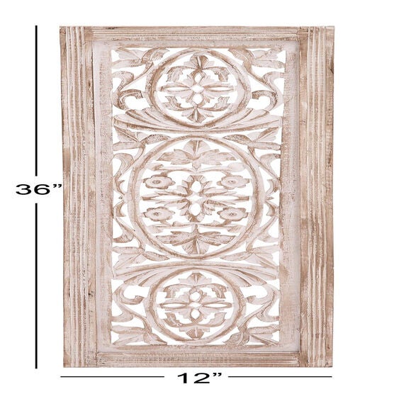 Cream Traditional Floral Mango Wood Wall Décor, , alternate image number null