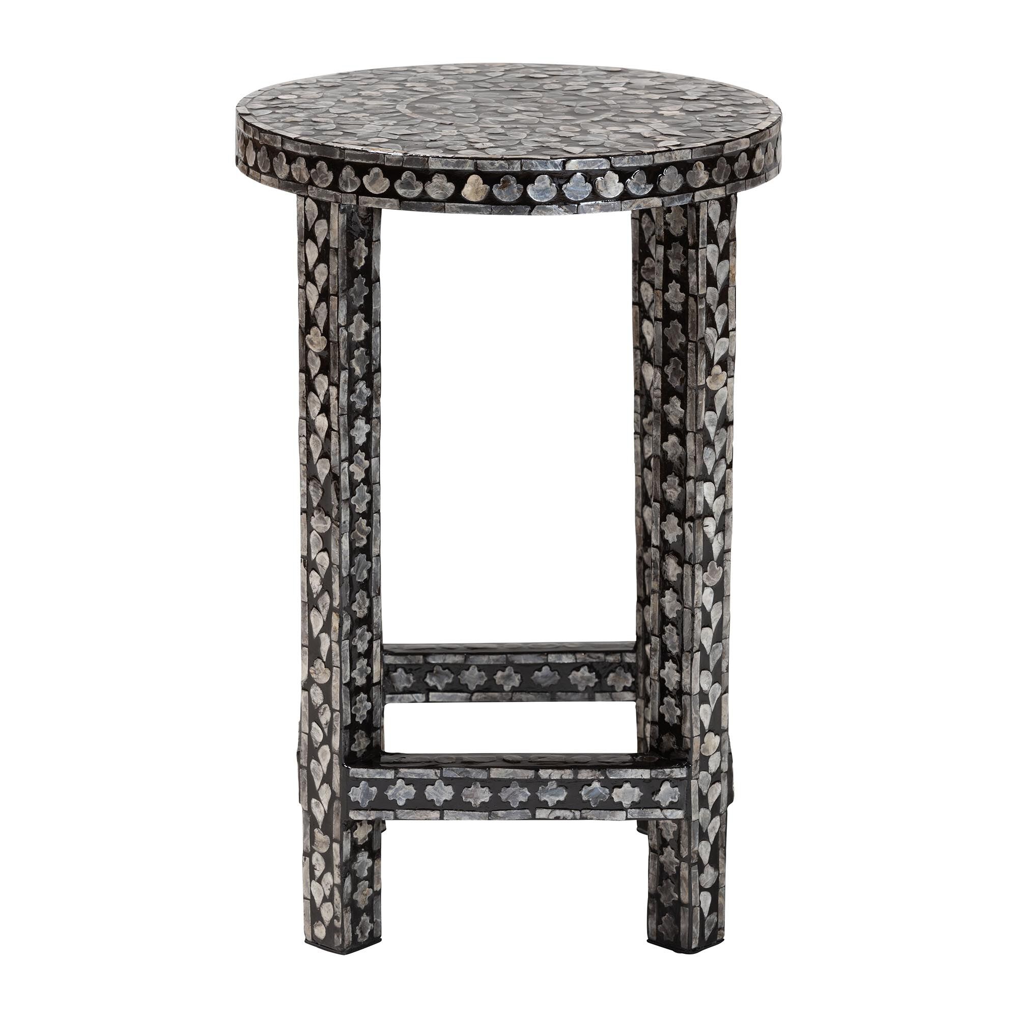 Elara Coastal Black and White Mother of Pearl Capiz Shell End Table, MOSAIC, alternate image number 2