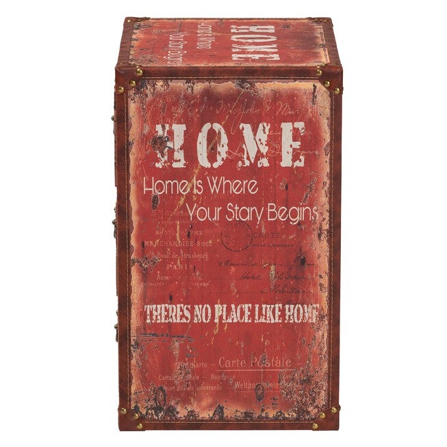 Lorand Vintage Faux Leather and Wood 3-Drawer Storage Trunk, RED, alternate image number null