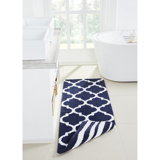 Marrakesh Collection 100% Polyester 20 inches X 60 inches Runner Bath Rug, NAVY, hi-res image number null