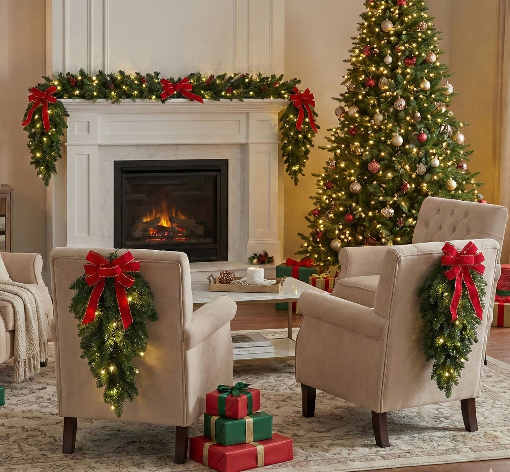 Pre-Lit Swags with Bows, Set of 4, , alternate image number 3