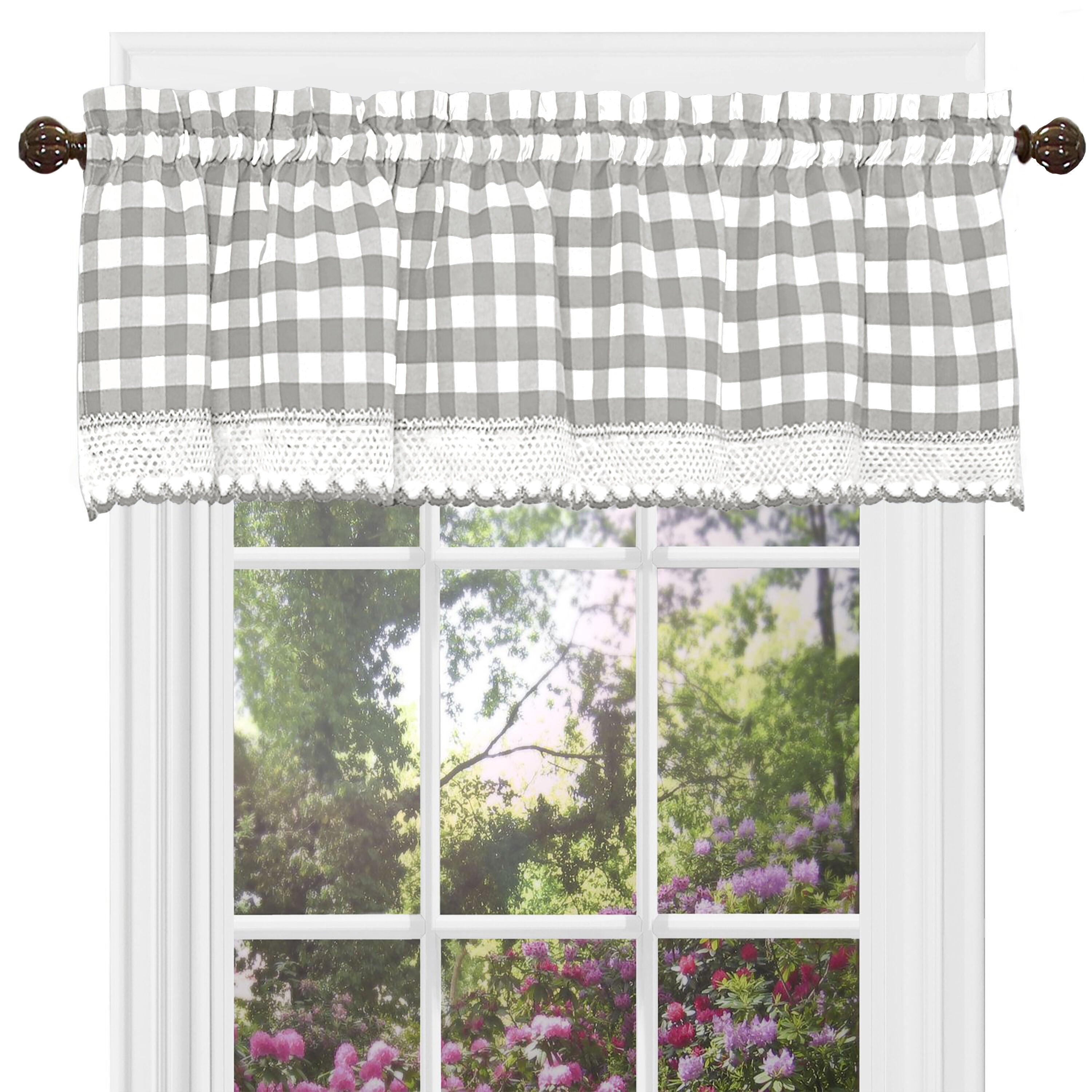 Buffalo Check Window Curtain Valance, GREY, alternate image number 1